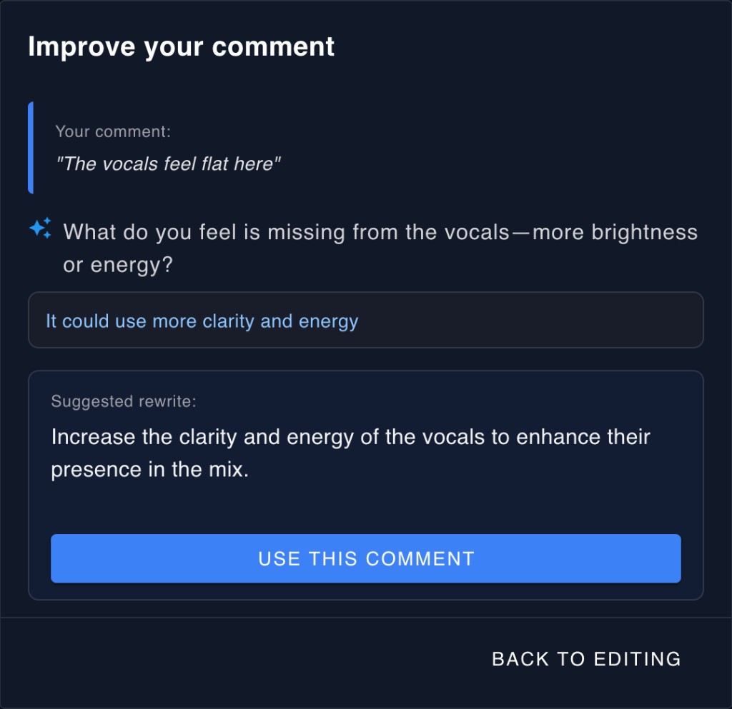 Improve your comment dialog with clarifying question, answer, and suggested rewrite